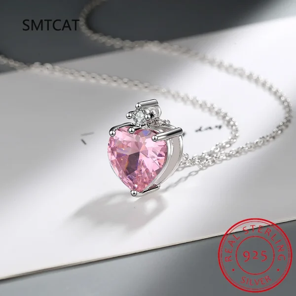 925 Sterling Silver 4 Carat D Color Heart Moissanite Pendant Necklace For Women Sparkling Pink Gemstone Party Fine Jewelry - Image 14