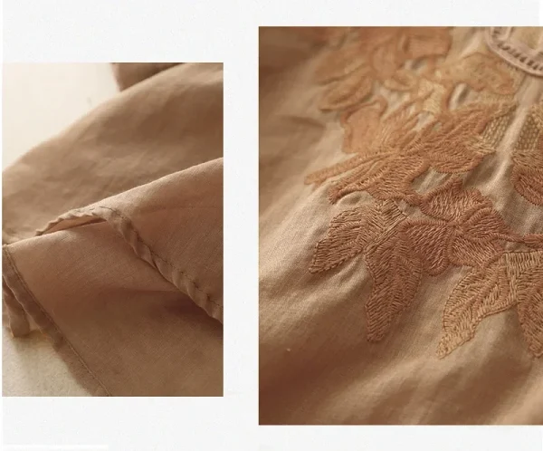 Summer New Fashion Embroidery Cotton Linen Artistic Shirt Top Vintage Shirt Women's Loose Fit Short Sleeves Women's - Image 16