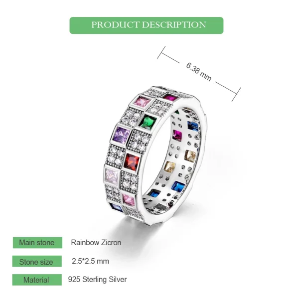 WES 925 Sterling Silver Rainbow CZ Rings for Woman Geometric Crystal Gemstone Wedding Jewelry Birthday Gift for Mom Wholesale - Image 25