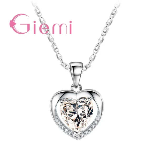 925 Sterling Silver Pendant Necklace For Women Engagement Fashion Jewelry Austrian Crystal Romantic Heart Shape Wholesale - Image 3