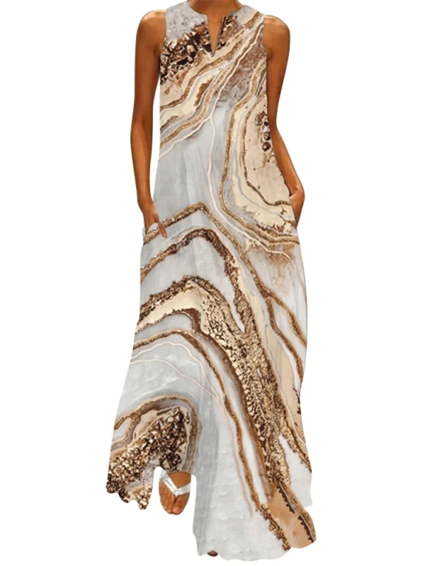 2024 New Summer Women's Sleeveless V-neck Printed Sexy Dress Long Dress Cross Border Women's Wear in Europe and America - Image 8