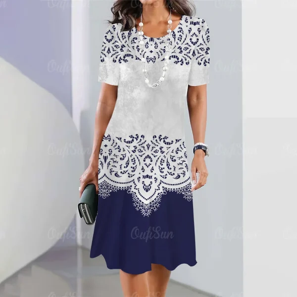 New Women's Vintage Dress Lace Printed Elegant Casual Short Sleeve Dress Y2k Fashion Plus Size Women's 2023 Women's Dresses - Image 8