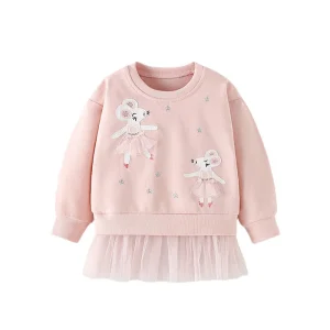 Jumping Meters New Arrival 2-7T Girls Baby Clothes Mouse Applique Girls Sweatshirts Toddler Costume Mesh Hooded Shirts