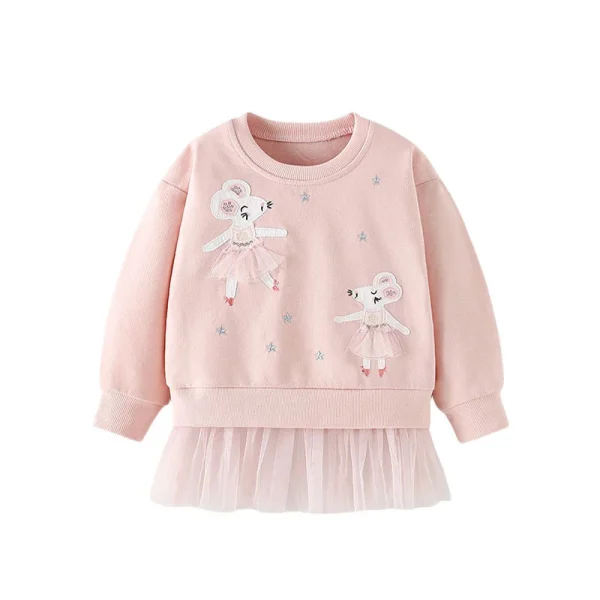 Jumping Meters New Arrival 2-7T Girls Baby Clothes Mouse Applique Girls Sweatshirts Toddler Costume Mesh Hooded Shirts