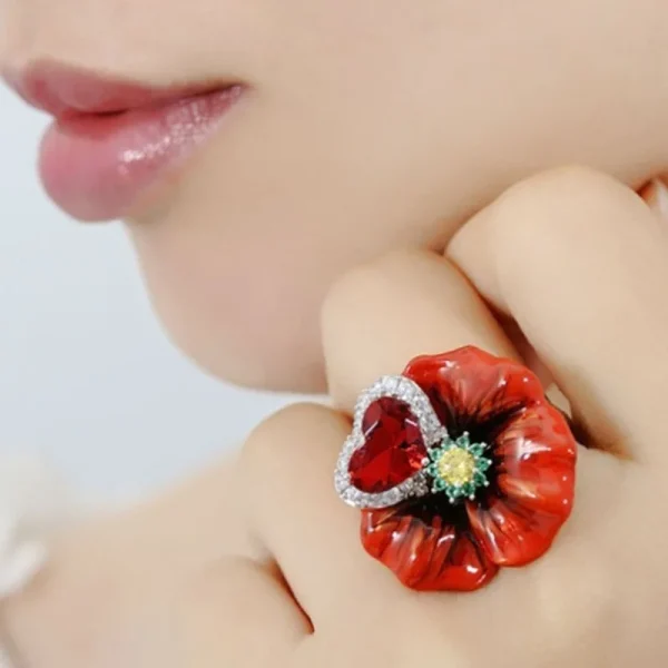 BAOSHINA Red Flower Jewelry Set Series !  Trendy Rose Flower Zircon Earrings Necklace Ring Jewelry Set For Women Wedding Jewelry - Image 22