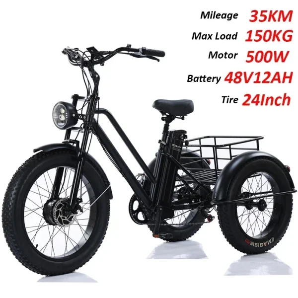 New Electric Tricycle 500W48V20AH Lithium battery Ebike Large Storage Basket Leisure Elderly Cargo Electric Bicycle Mileage 50KM - Image 7