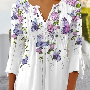 Fashion women shirt Casual loose long-sleeved shirt women Elegant printed temperament tops Women