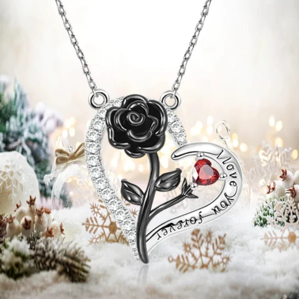 Romantic Heart Shaped Rose Pendant Necklace Red and White Rhinestone Women's Necklace Exquisite Jewelry Valentine's Day Gifts - Image 9