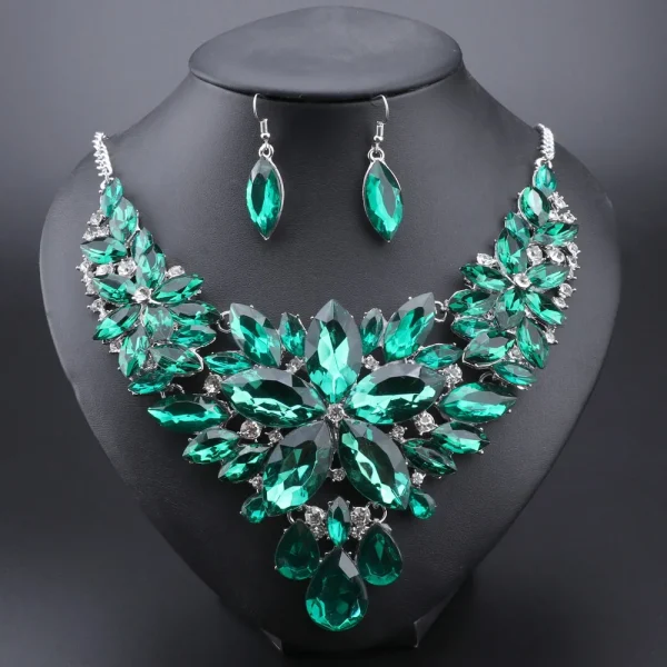 New Arrival Indian Bridal Jewelry Sets Wedding Party Costume Jewellery Womens Fashion Gifts Green Crystal Necklace Earrings Sets - Image 8