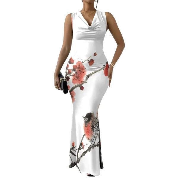 Womens Sexy Casual Dresses Colorful Geometric Off-Shoulder Maxi Dress  Artistic Party Evening Resortwear Swing Neck Dress - Image 3
