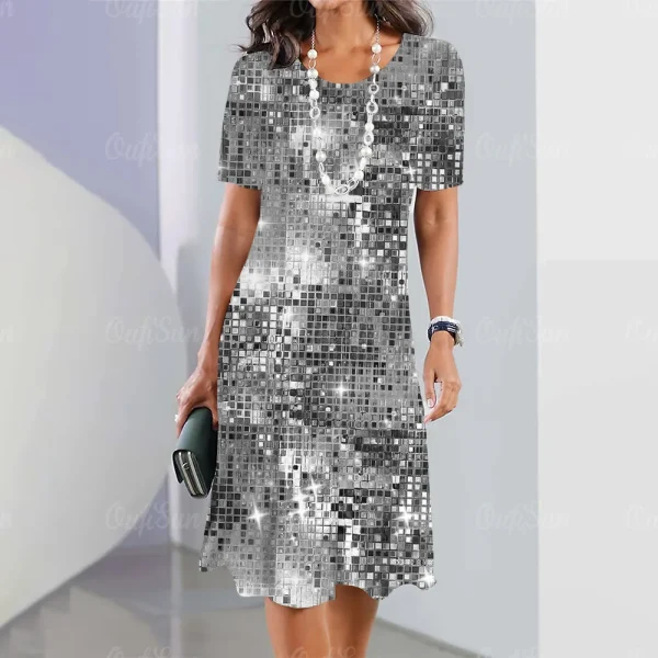 2024 New Women's Dresses Sequin Print Elegant & Beautiful Midi Dresses Plus Size Female Summer One-piece Dress Free Shipping - Image 16