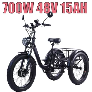 New Electric Tricyle Adult Ebike Cargo 24Inch Fat Tire 750W48V15AH Removable Battery Electric Bike 3Wheel Leisure Max Load 200KG