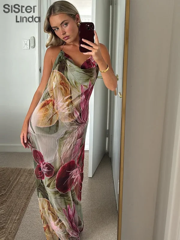Sisterlinda Autumn Release Junior Ankle-Length Sexy High Street Dress K24D57158Girl Printing Slim Cleavage Backless Fashion Robe - Image 18