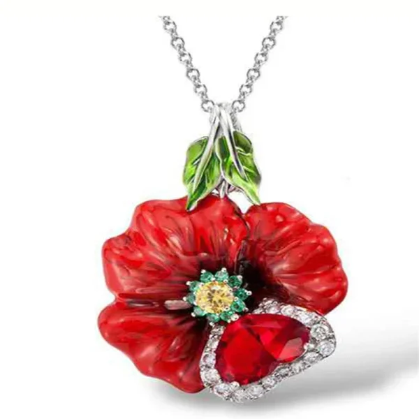 BAOSHINA Red Flower Jewelry Set Series !  Trendy Rose Flower Zircon Earrings Necklace Ring Jewelry Set For Women Wedding Jewelry - Image 7