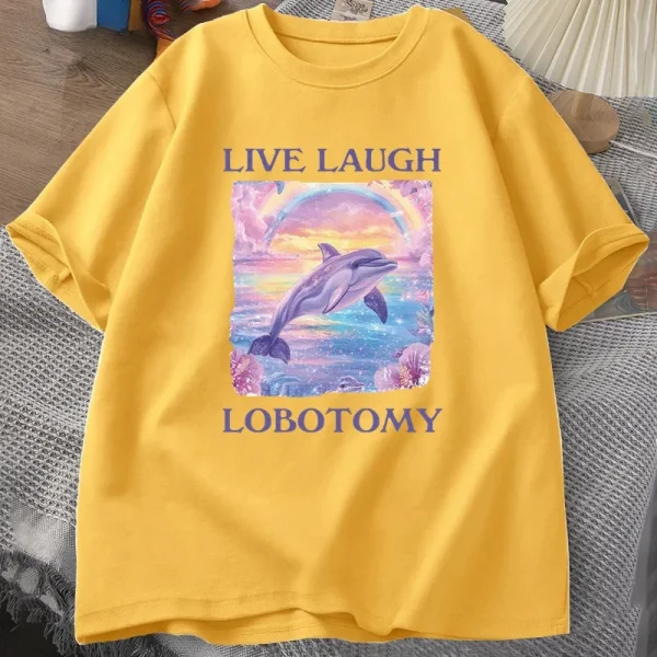 Live Laugh Lobotomy T Shirt Men Funny Dolphin Meme T-shirt Silly Weird Short Sleeve Tshirt Unisex Printed T-shirt Tops - Image 8