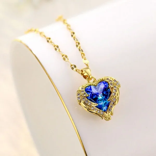Luxury Colorful Crystal Ocean Heart Pendant Necklace For Women Korean Fashion Stainless Steel Neck Chain Female Wedding Jewelry - Image 16