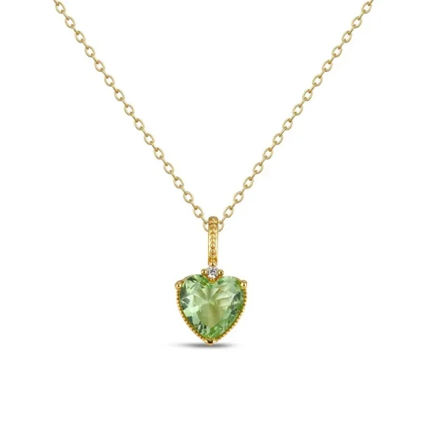 Original Designer Little Fresh Heart Shaped Gem Olive Green Necklace Exquisite Dazzling Refreshing Couple Pendant Jewelry Gifts - Image 5