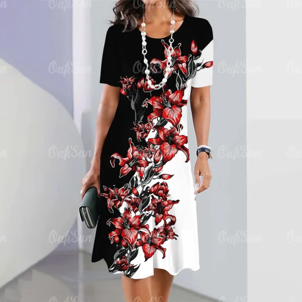 New Women's Vintage Dress Lace Printed Elegant Casual Short Sleeve Dress Y2k Fashion Plus Size Women's 2023 Women's Dresses - Image 6
