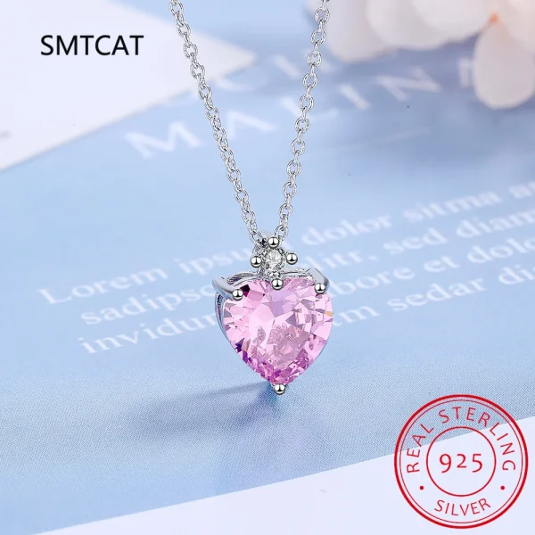 925 Sterling Silver 4 Carat D Color Heart Moissanite Pendant Necklace For Women Sparkling Pink Gemstone Party Fine Jewelry - Image 11