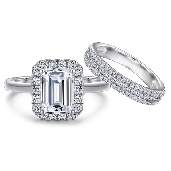 FIRERING 100% True Yellow Moissanite Two Rings Band 2ct 6x8MM Emerald Cut GRA Certificate Women Jewelry Gift S925 Silver - Image 7