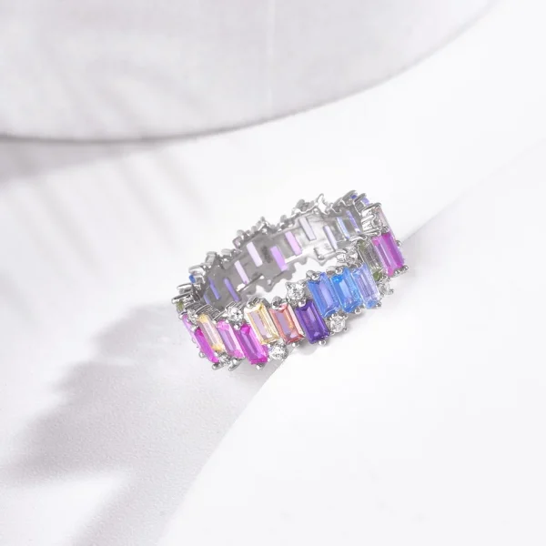 WES 925 Sterling Silver Rainbow CZ Rings for Woman Geometric Crystal Gemstone Wedding Jewelry Birthday Gift for Mom Wholesale - Image 16