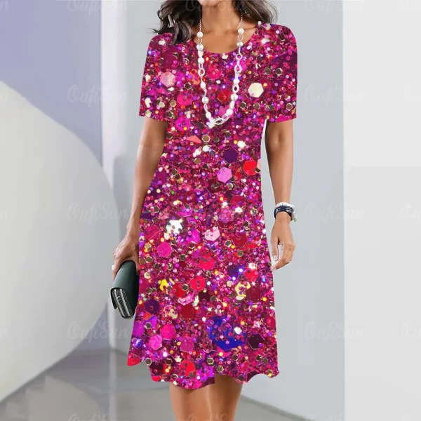 2024 New Women's Dresses Sequin Print Elegant & Beautiful Midi Dresses Plus Size Female Summer One-piece Dress Free Shipping - Image 18