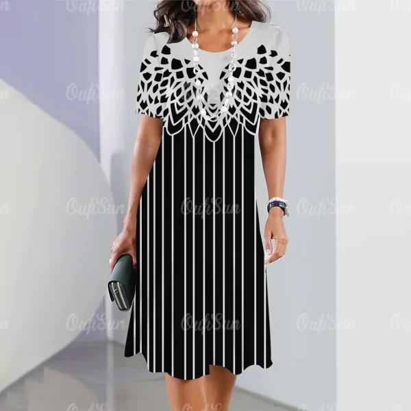 New Women's Vintage Dress Lace Printed Elegant Casual Short Sleeve Dress Y2k Fashion Plus Size Women's 2023 Women's Dresses - Image 22