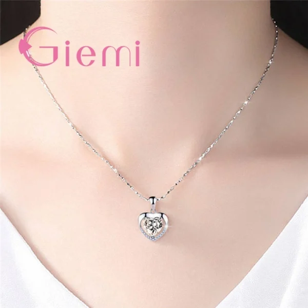 925 Sterling Silver Pendant Necklace For Women Engagement Fashion Jewelry Austrian Crystal Romantic Heart Shape Wholesale - Image 6