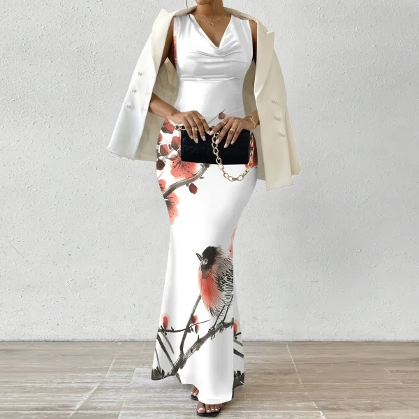 Womens Sexy Casual Dresses Colorful Geometric Off-Shoulder Maxi Dress  Artistic Party Evening Resortwear Swing Neck Dress - Image 2