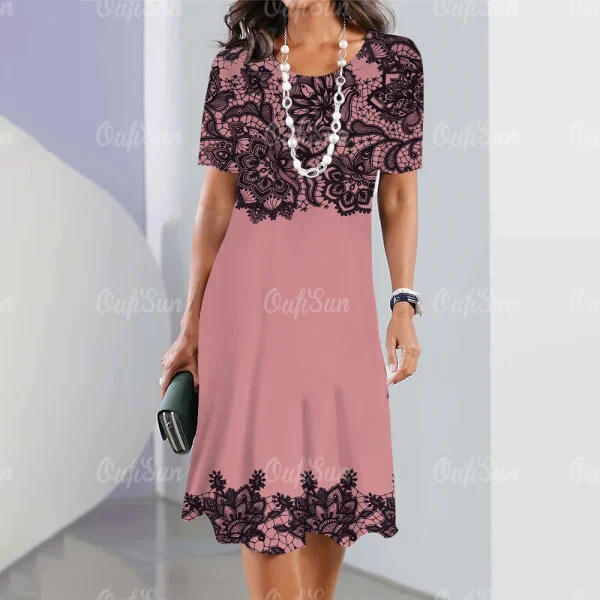 New Women's Vintage Dress Lace Printed Elegant Casual Short Sleeve Dress Y2k Fashion Plus Size Women's 2023 Women's Dresses - Image 19