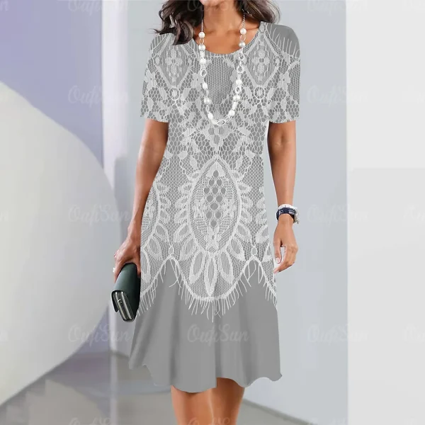 New Women's Vintage Dress Lace Printed Elegant Casual Short Sleeve Dress Y2k Fashion Plus Size Women's 2023 Women's Dresses - Image 27