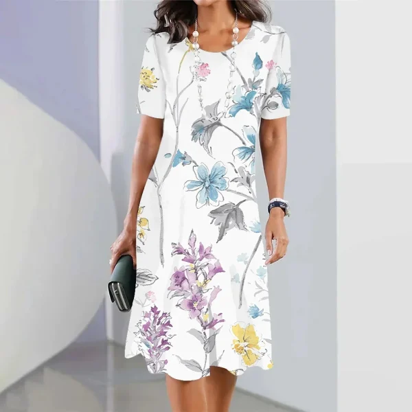 2024 New Botanical & Flower Print Women's Dresses Plus Size Elegant Long Dresses Female Women Clothing One-piece Dress - Image 4