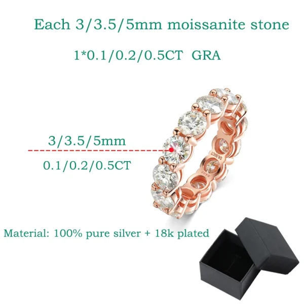 Smyoue 3/3.5/5mm Rose Gold Color All Moissanite Rings for Women Sparkling Wedding Ring 925 Sterling Silver Classic Jewelry GRA - Image 20