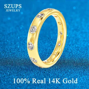 14k Gold Moissanite Wedding Ring 2.5mm Stone Stackable Simple Fashion Single Rings for Women Fine Jewelry Anniversary Gift