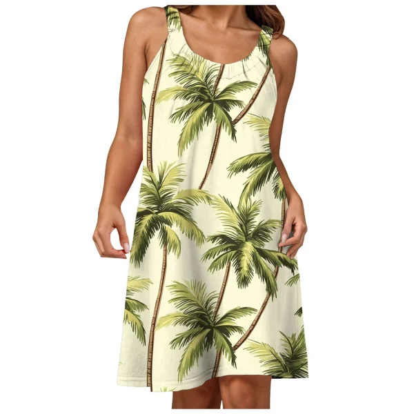 Summer Womens Boho Vacation Dress Casual Holiday Beach Sundress Hawaii Print Ruffle Sleeveless Round Neck Tank Dress Vestido - Image 18