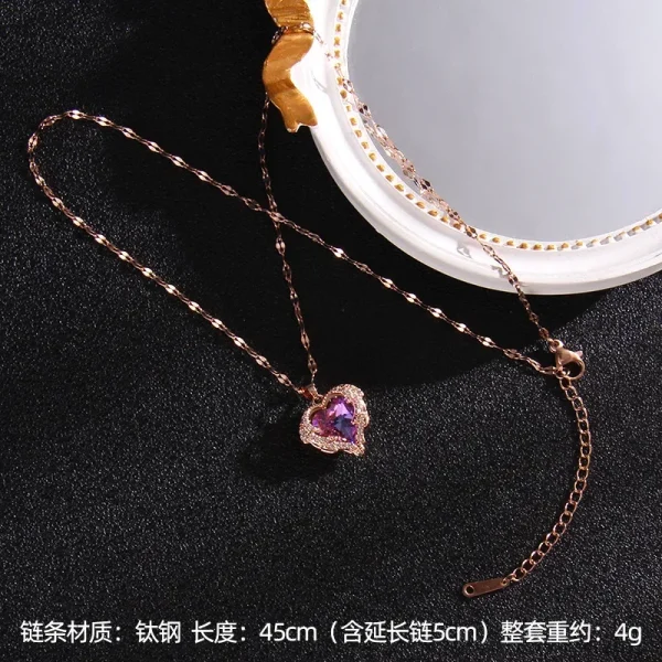 Luxury Colorful Crystal Ocean Heart Pendant Necklace For Women Korean Fashion Stainless Steel Neck Chain Female Wedding Jewelry - Image 6