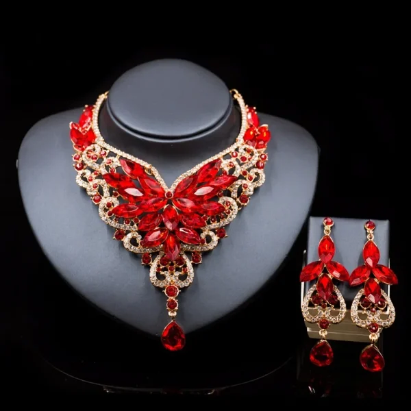 Fashion crystal-jewelry kolye vintage crystal jewelry Flower Statement Necklace earings For Women nigerian wedding african - Image 2