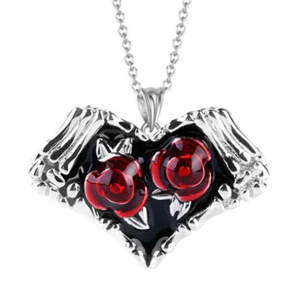 Romantic Heart Shaped Rose Pendant Necklace Red and White Rhinestone Women's Necklace Exquisite Jewelry Valentine's Day Gifts - Image 8