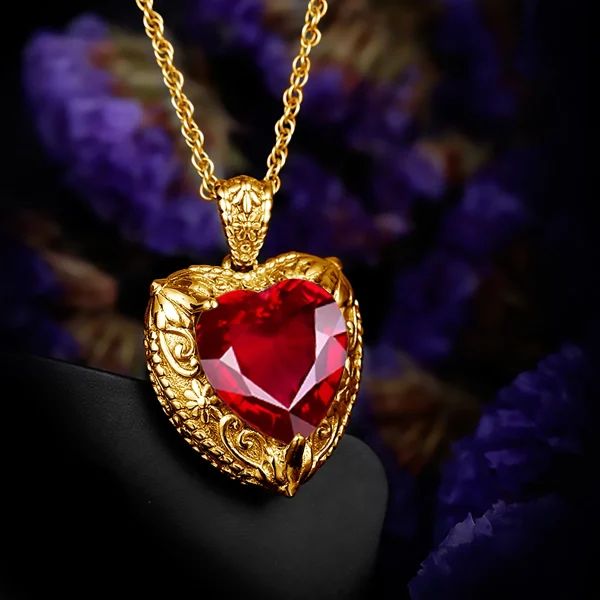 Szjinao Gold Red Ruby Heart Necklace For Women With Stone 15*15mm Victorian Pendant Royal Luxury Jewelry Valentine Day Gift Sale - Image 3