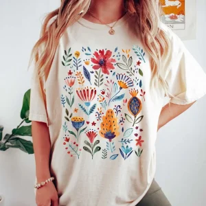 Harajuku Leisure 90s Fashion Women's Leisure Women's Flower Pattern T-Shirt Clothing Short Sleeve Printed Watercolor Trendy T-Sh