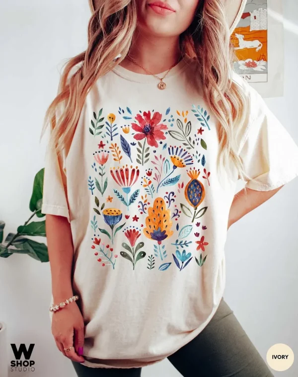 Harajuku Leisure 90s Fashion Women's Leisure Women's Flower Pattern T-Shirt Clothing Short Sleeve Printed Watercolor Trendy T-Sh