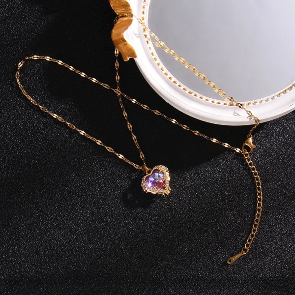 Luxury Colorful Crystal Ocean Heart Pendant Necklace For Women Korean Fashion Stainless Steel Neck Chain Female Wedding Jewelry - Image 9