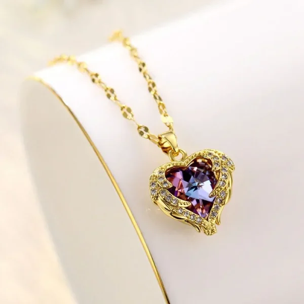 Luxury Colorful Crystal Ocean Heart Pendant Necklace For Women Korean Fashion Stainless Steel Neck Chain Female Wedding Jewelry - Image 2