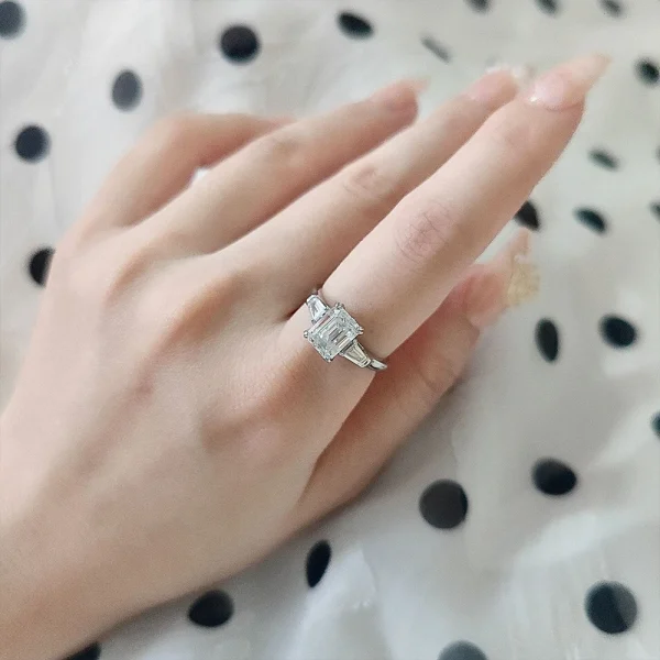 1-4 Carat Emerald Cut Moissanite Rings for Women D VVS1 Three Stone Diamond Engagement Ring Side Baguettes 925 Silver Jewelry - Image 6