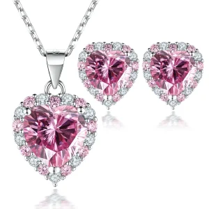 FIRERING Pink Heart Moissanite Necklace Earring Set 2ct GRA Certificate Passed Diamond Test Women Jewelry Gift S925 Silver