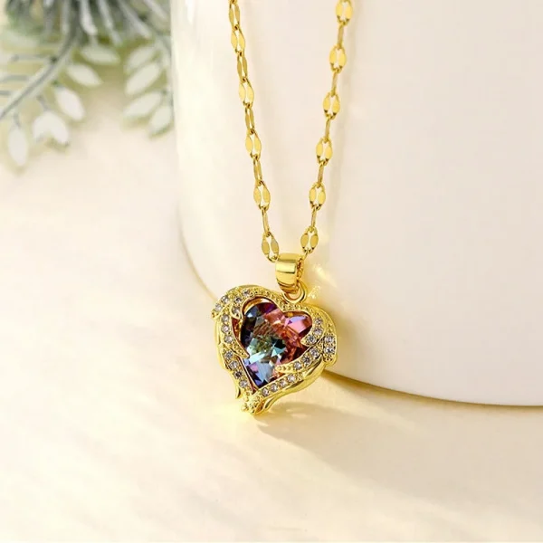 Luxury Colorful Crystal Ocean Heart Pendant Necklace For Women Korean Fashion Stainless Steel Neck Chain Female Wedding Jewelry - Image 17