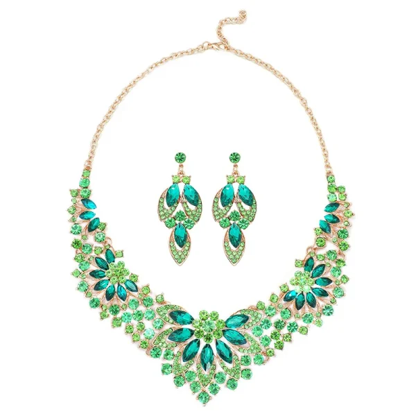 KMVEXO Exquisite Leaves Green Crystal Jewelry Sets For Women Wedding Party Jewelry Accessories Stud Earrings & Necklace Set Gift - Image 6