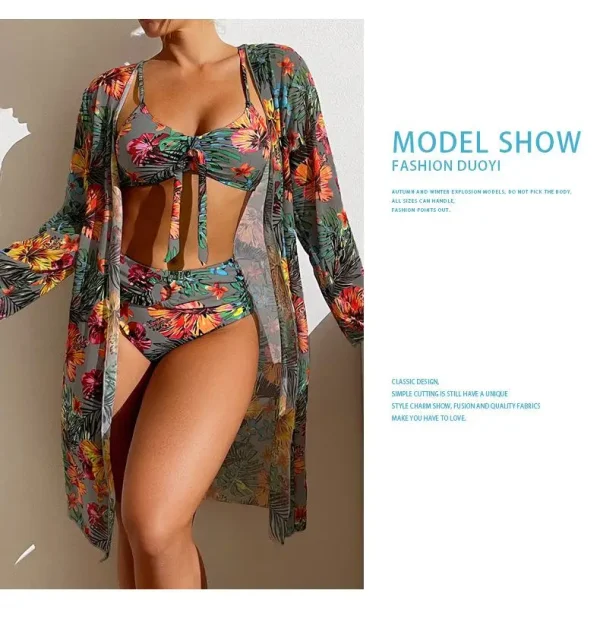 Split Three Piece Floral Printed Swimsuit Women Bikini Set Wireless Bra with Pad Sport Top Long sleeve Blouse Swimwear Plus Size - Image 21