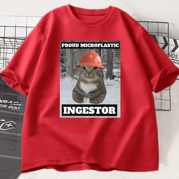 Cat Meme T Shirt Proud Microplastic Cat T-Shirt Short Sleeve Graphic Tee Casual O Neck Loose Tshirt Streetwearw Unisex - Image 7