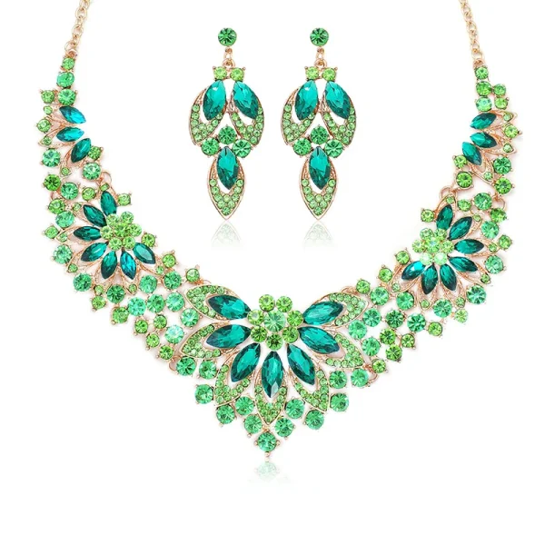 KMVEXO Exquisite Leaves Green Crystal Jewelry Sets For Women Wedding Party Jewelry Accessories Stud Earrings & Necklace Set Gift - Image 5